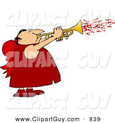 Clip Art of a Cute Man Wearing Valentine Cupid Costume and Blowing Love Hearts from a Trumpet by Djart