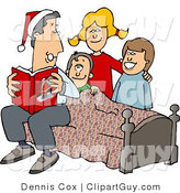 Clip Art of a Dad Reading a Bedtime Christmas Story to His Sons and Daughter by Djart