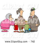 Clip Art of a Doting Grandma and Grandpa Standing with Grandchildren and Pregnant Daughter by Djart