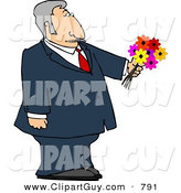 Clip Art of a Dressed up Caucasian Elderly Man Holding a Bouquet of Flowers for His Blind Date by Djart