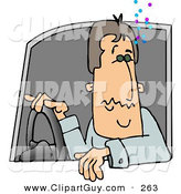 Clip Art of a Drunk Male Driver Operating a Motor Vehicle by Djart