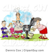 Clip Art of a Family Outside, Cooking at a BBQ by Djart