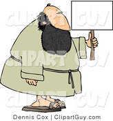 Clip Art of a Fat Bearded Man Holding a Blank Advertising Sign by Djart