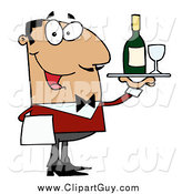 Clip Art of a Friendly Hispanic Male Waiter Serving Wine by Hit Toon
