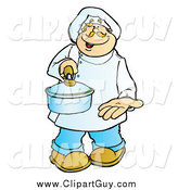 Clip Art of a Friendly White Male Chef Holding out a Sauce Pan by Snowy