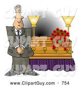 Clip Art of a Funeral Director Man Standing Beside a Casket by Djart