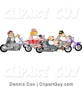 Clip Art of a Gang of Biker Men and Woman Riding Motorcycles Together As a Group by Djart