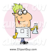 Clip Art of a Green Haired Mad Scientist Man Carrying a Flask by Hit Toon
