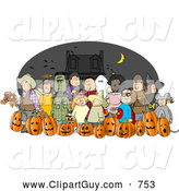 Clip Art of a Group of Nighttime Halloween Trick-or-Treaters Wearing Costumes and Standing Together As a Group by Djart