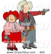 Clip Art of a Happy Cowboy and Cowgirl Couple Target Practicing with Pistols and a Rifle by Djart