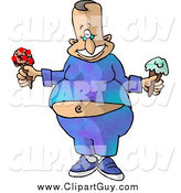 Clip Art of a Happy Fat White Man with Two Ice Cream Cones by Djart