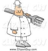 Clip Art of a Happy White Male Chef Carrying a Large Fork over His Shoulder by Djart