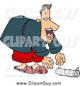 Clip Art of a Happy White Man Picking up the Morning Newspaper by Djart