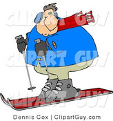 Clip Art of a Heavy Man Skiing in the Snow down a Winter Ski Slope Covered with Snow by Djart
