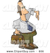 Clip Art of a Homie G Businessman Carrying a Briefcase and Gesturing Wazzup with His Hand on White by Djart