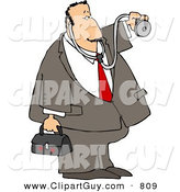 Clip Art of a House Call Caucasian Doctor with a Medical Bag and Stethoscope by Djart
