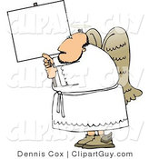 Clip Art of a Male Angel with Wings and Halo Holding a Blank White Sign by Djart