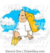 Clip Art of a Male Angel with Wings Sitting on White Clouds by Djart
