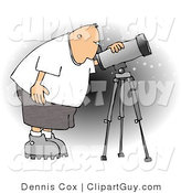 Clip Art of a Male Astronomer Bending to Look at the Sky Through a Telescope by Djart