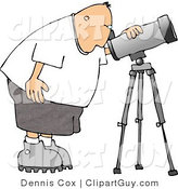 Clip Art of a Male Astronomer Bending to Look Through a Telescope by Djart