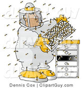 Clip Art of a Male Beekeeper Checking His Apiary (Bee Hives) by Djart