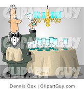 Clip Art of a Male Butler Cleaning and Polishing Wine Glasses Before a Party by Djart