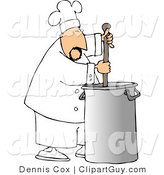 Clip Art of a Male Chef Stirring a Big Silver Pot of Stew by Djart