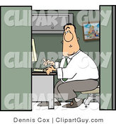 Clip Art of a Male Computer Programmer Working in His Computer Cubicle and Typing on Computer Keyboard by Djart