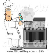 Clip Art of a Male Cook Lifting a Smoking Skillet from a Hot Stove by Djart