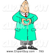 Clip Art of a Male Doctor in Green Scrubs Hand Gesturing a Heart Symbol by Djart