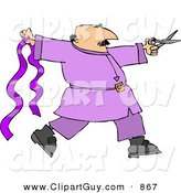 Clip Art of a Male Ribbon Designer with Purple Ribbon and Scissors in Hand by Djart
