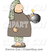 Clip Art of a Male Suicide Bomber Holding a Bomb with a Burning Fuse by Djart