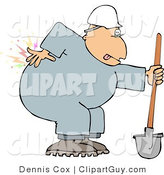 Clip Art of a Male Worker with Back Pain While Shoveling by Djart