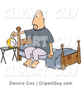 Clip Art of a Man Setting His Alarm Clock Before Going to Sleep in His Bedroom at Night by Djart