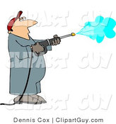 Clip Art of a Man Spraying a Wall with a Pressure Washer by Djart