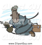 Clip Art of a Mexican or Black Repairman Working with Cable Wires by Djart