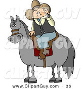 Clip Art of a Modern White Cowboy Sitting on a Saddled Horse While Talking on a Cellphone by Djart