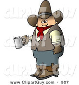 Clip Art of a Morning Caucasian Cowboy Holding a Cup of Fresh Hot Coffee by Djart