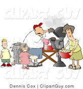 Clip Art of a Mother, Father, Son, and Daughter Grilling Barbecue Hamburgers by Djart