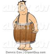 Clip Art of a Naked Man Wearing a Wood Barrel Around His Waist by Djart