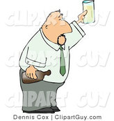 Clip Art of a Partying Businessman Holding a Glass and Bottle of Beer Raised High by Djart