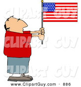 Clip Art of a Patriotic Caucasian Man Holding an American Flag by Djart