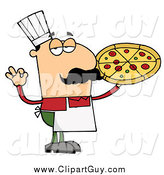 Clip Art of a Pleased Male Pizza Chef with His Perfect Pie by Hit Toon
