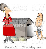 Clip Art of a Punished Man in a Dog House - Royalty Free by Djart