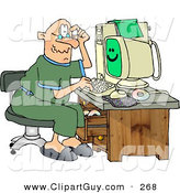 Clip Art of a Puzzled Caucasian Grandpa Using a Computer by Djart