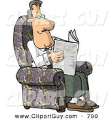 Clip Art of a Relaxing Man Sitting in His Chair and Reading the Newspaper by Djart