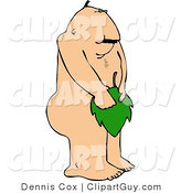 Clip Art of a Religious Naked Adam Covering His Sexual Organ (Penis) with a Leaf by Djart