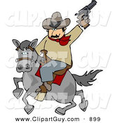 Clip Art of a Silly White Cowboy Riding Horse While Pointing and Shooting Gun into the Air by Djart