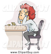 Clip Art of a Stressed Red Haired White Man Worried About Money Problems by BNP Design Studio