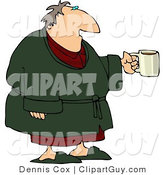 Clip Art of a Tired Man Wearing a Green Housecoat and Holding a Cup of Coffee During the Early Morning of His Day by Djart